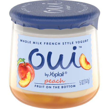 Oui by Yoplait Peach French Style Yogurt, 5 oz., front of product.