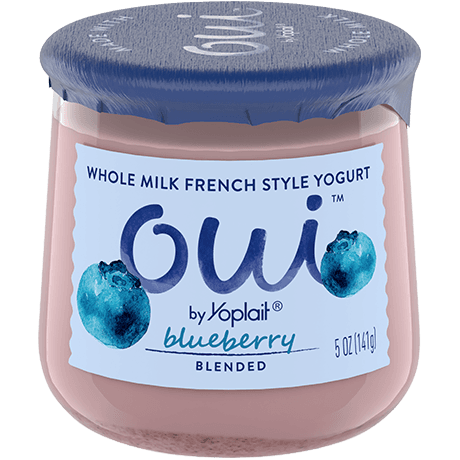 Oui by Yoplait Blueberry Blended French Style Yogurt, 5 oz., front of product.