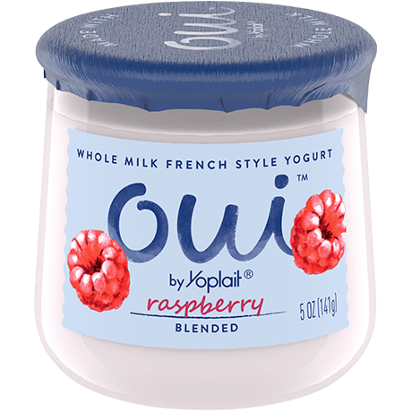 Oui by Yoplait Raspberry Blended French Style Yogurt, 5 oz., front of product.