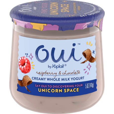 Oui by Raspberry & Chocolate Creamy Whole Milk Yogurt, 5 oz., front of product.
